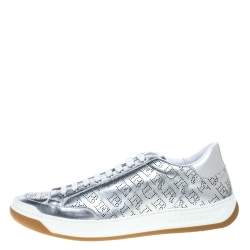 Pre Owned Burberry Metallic Silver Perforated Leather Timsbury Low Top Sneakers Size 42