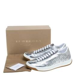 Pre Owned Burberry Metallic Silver Perforated Leather Timsbury Low Top Sneakers Size 42