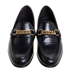 Burberry Black Leather Solway Chain Detail Slip On Loafers Size 41
