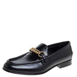 Burberry Black Leather Solway Chain Detail Slip On Loafers Size 41