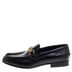 Burberry Black Leather Solway Chain Detail Slip On Loafers Size 41