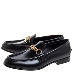 Burberry Black Leather Solway Chain Detail Slip On Loafers Size 41