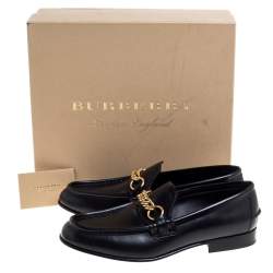 Burberry Black Leather Solway Chain Detail Slip On Loafers Size 41