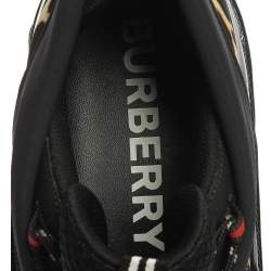 Burberry Black Mesh And Leopard Print Satin Arthur Low Top Sneakers Size 41.5