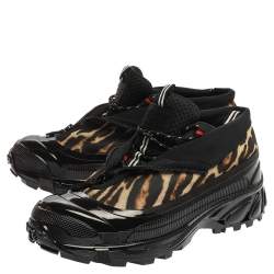 Burberry Black Mesh And Leopard Print Satin Arthur Low Top Sneakers Size 41.5
