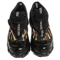 Burberry Black Mesh And Leopard Print Satin Arthur Low Top Sneakers Size 41.5