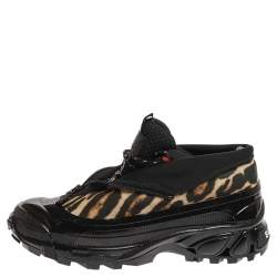 Burberry Black Mesh And Leopard Print Satin Arthur Low Top Sneakers Size 41.5