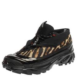 Burberry Black Mesh And Leopard Print Satin Arthur Low Top Sneakers Size 41.5