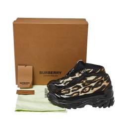 Burberry Black Mesh And Leopard Print Satin Arthur Low Top Sneakers Size 41.5
