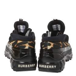 Burberry Black Mesh And Leopard Print Satin Arthur Low Top Sneakers Size 41.5