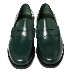 Pre Owned Burberry Dark Green Leather Bedmont Loafer Size 46