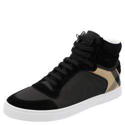 Burberry Black House-check Leather and Suede Reeth Trainers Size EU 43.5