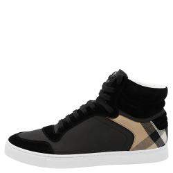 Burberry Black House-check Leather and Suede Reeth Trainers Size EU 43.5