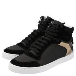 Burberry Black House-check Leather and Suede Reeth Trainers Size EU 43.5