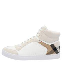 Burberry White House-check Leather and Suede Reeth Trainers Size EU 43.5