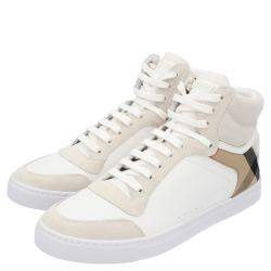 Burberry White House-check Leather and Suede Reeth Trainers Size EU 43.5
