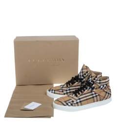 Burberry Beige Signature Check Canvas Reeth High Top Sneakers Size 44