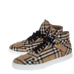 Burberry Beige Signature Check Canvas Reeth High Top Sneakers Size 44