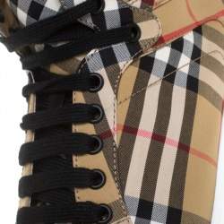 Burberry Beige Signature Check Canvas Reeth High Top Sneakers Size 44