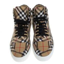 Burberry Beige Signature Check Canvas Reeth High Top Sneakers Size 44
