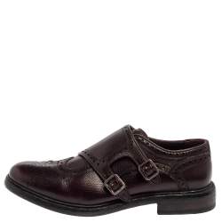 Burberry Burgundy Brogue Leather Delmar Asymmetric Monk Derby Size 41.5