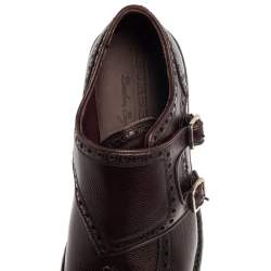 Burberry Burgundy Brogue Leather Delmar Asymmetric Monk Derby Size 41.5