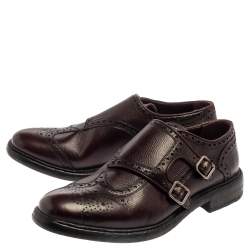 Burberry Burgundy Brogue Leather Delmar Asymmetric Monk Derby Size 41.5