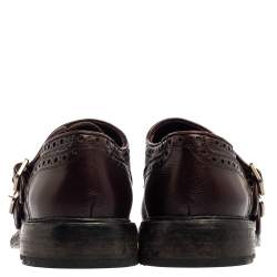 Burberry Burgundy Brogue Leather Delmar Asymmetric Monk Derby Size 41.5