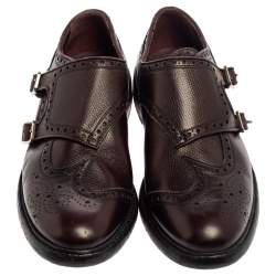 Burberry Burgundy Brogue Leather Delmar Asymmetric Monk Derby Size 41.5