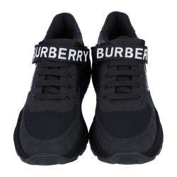 Burberry Black Logo Detail Leather, Nubuck and Mesh Sneakers Size EU 40