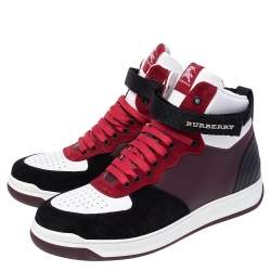 Burberry Multicolor Leather and Suede Dennis High Top Sneakers Size 42