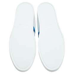 Pre Owned Burberry White/Blue Graffiti Print Leather Low Top Sneakers Size 45