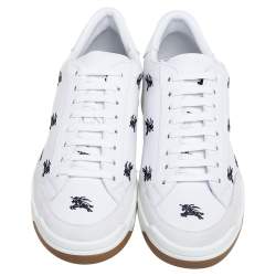 Pre Owned Burberry White Knight Embroidered Leather Timsbury Sneakers Size 45
