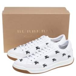Pre Owned Burberry White Knight Embroidered Leather Timsbury Sneakers Size 45