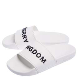 Burberry White Rubber Kingdom Motif Slip On Slides Size 38