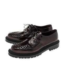 Pre Owned حذاء ديربي بربري كريبرز جلد عنابي مغزول برباط مقاس 44