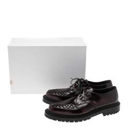 Pre Owned حذاء ديربي بربري كريبرز جلد عنابي مغزول برباط مقاس 44