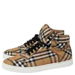 Burberry Beige Check Canvas High Top Sneakers Size 45
