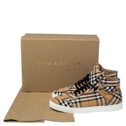 Burberry Beige Check Canvas High Top Sneakers Size 45