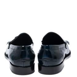 Pre Owned Burberry Navy Blue Leather Fringe Detail Penny Loafers Size 44 