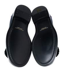Pre Owned Burberry Navy Blue Leather Fringe Detail Penny Loafers Size 44 