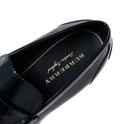 Pre Owned Burberry Navy Blue Leather Fringe Detail Penny Loafers Size 44 