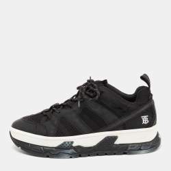 Burberry Black Leather And Mesh Lace Up Sneakers Size 43