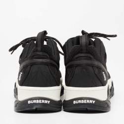 Burberry Black Leather And Mesh Lace Up Sneakers Size 43