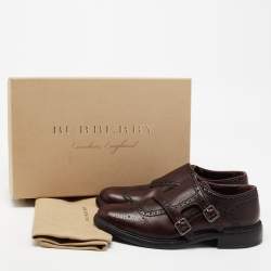 Burberry Burgundy Brogue Leather Delmar Asymmetric Monk Derby Size 41