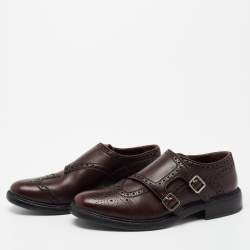 Burberry Burgundy Brogue Leather Delmar Asymmetric Monk Derby Size 41