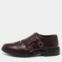 Burberry Burgundy Brogue Leather Delmar Asymmetric Monk Derby Size 41