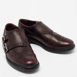 Burberry Burgundy Brogue Leather Delmar Asymmetric Monk Derby Size 41