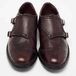Burberry Burgundy Brogue Leather Delmar Asymmetric Monk Derby Size 41