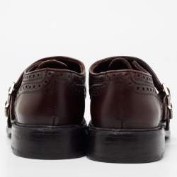 Burberry Burgundy Brogue Leather Delmar Asymmetric Monk Derby Size 41